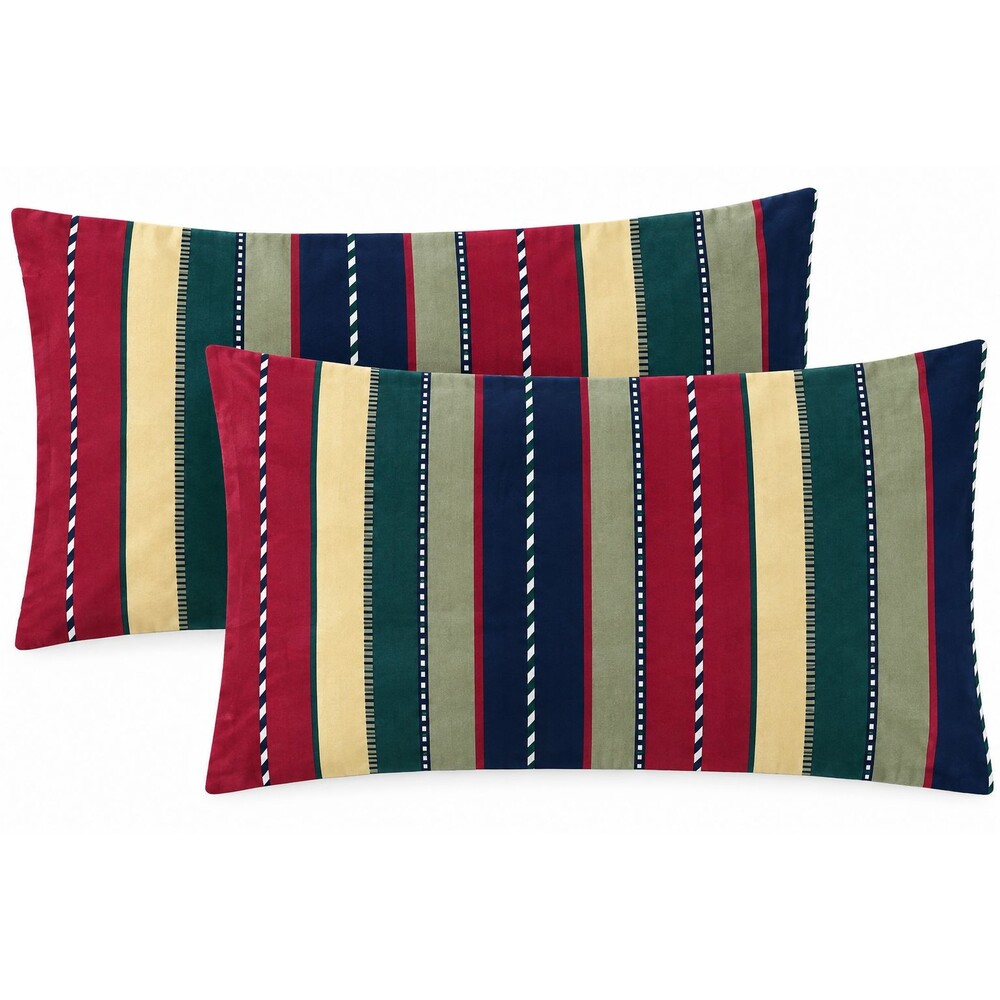 Eddie Bauer Set of 2 Pillow Cases King Size Striped 100% Cotton Cabin Cottage